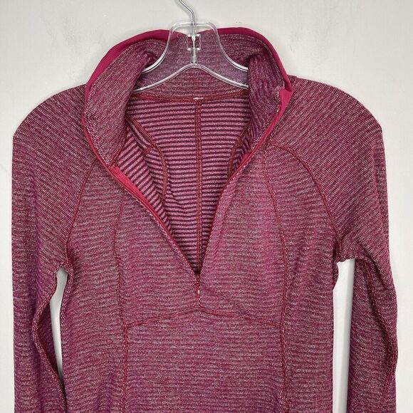 LULULEMON Runderful 1/2-Zip Womens 4 Mini Check Red Berry Rumble Running - Picture 6 of 14